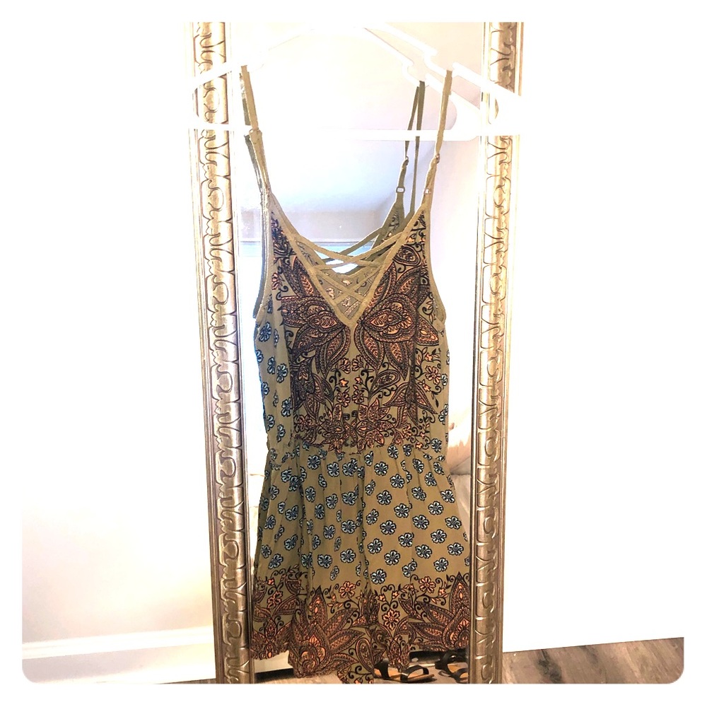 strappy green or khaki floral romper